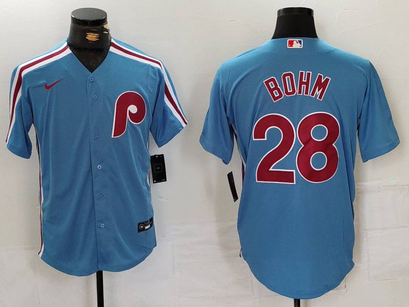 Men Philadelphia Phillies #28 Bohm Blue Throwback 2024 Nike MLB Jersey style 1->pittsburgh steelers->NFL Jersey